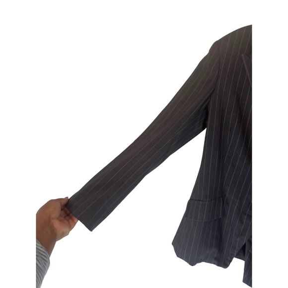 Norma Kamali Gray White Pin Striped Preppy Academia Work Career Blazer Size 10 - Picture 4 of 8